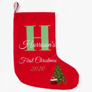First Christmas Personalised Initial Monogram Small Christmas Stocking