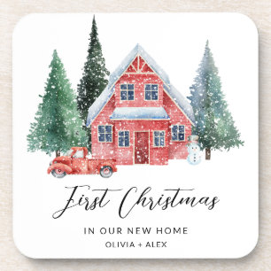 First Christmas Personalised Ornament New Home Gif Coaster