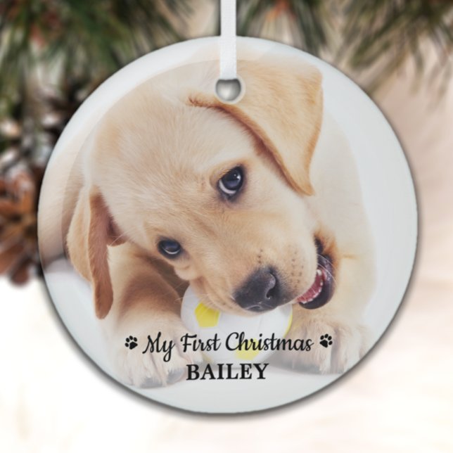 First Christmas Personalised Pet Puppy Photo Dog Glass Tree Decoration (Creator Uploaded)