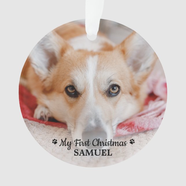 First Christmas Personalised Pet Puppy Photo Dog Ornament (Front)
