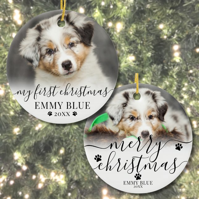 First Christmas Personalised Puppy Dog Photo Ceramic Tree Decoration (First Christmas Personalized Puppy Dog Photo Ceramic Ornament )
