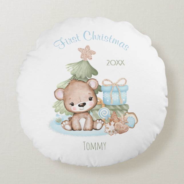 First Christmas Personalised Round Pillow (Front)