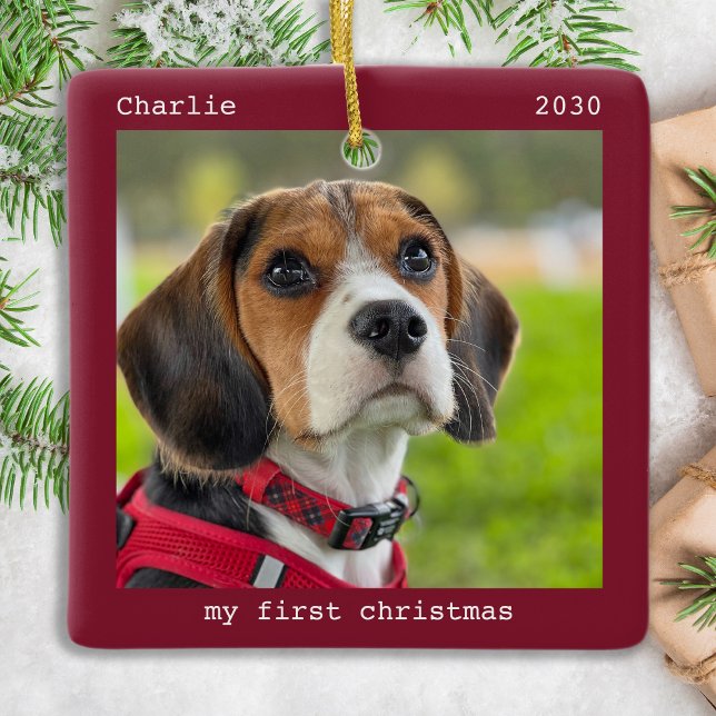 First Christmas Personalized Pet Puppy Dog Photo Ceramic Ornament (Creator Uploaded)