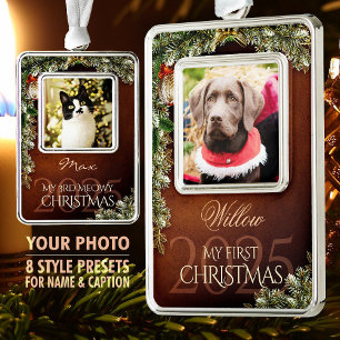 First Christmas Pet Photo Keepsake, Brown Decor - Silver Plated Framed Ornament