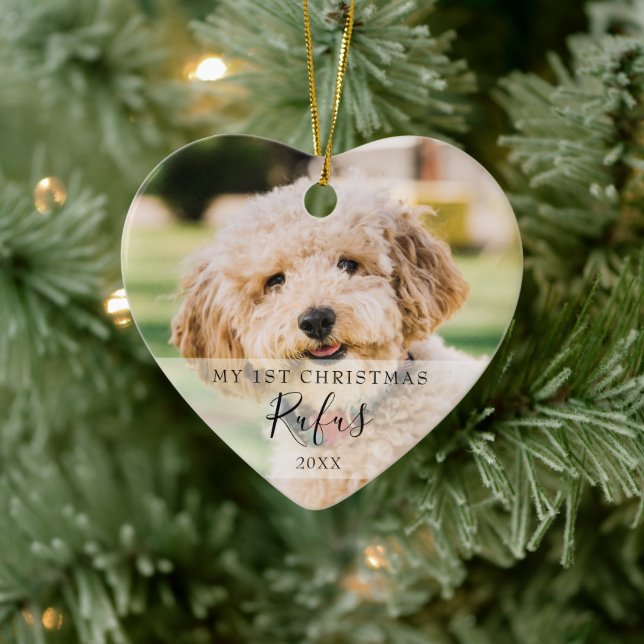First Christmas Pet Photos Modern Script Ceramic Tree Decoration (Tree)