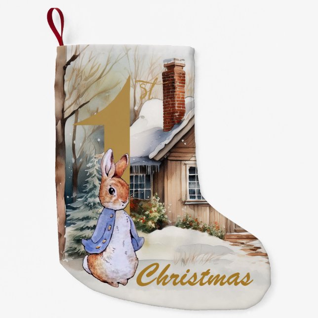 First Christmas Peter Snowy landscape Small Christmas Stocking (Front)
