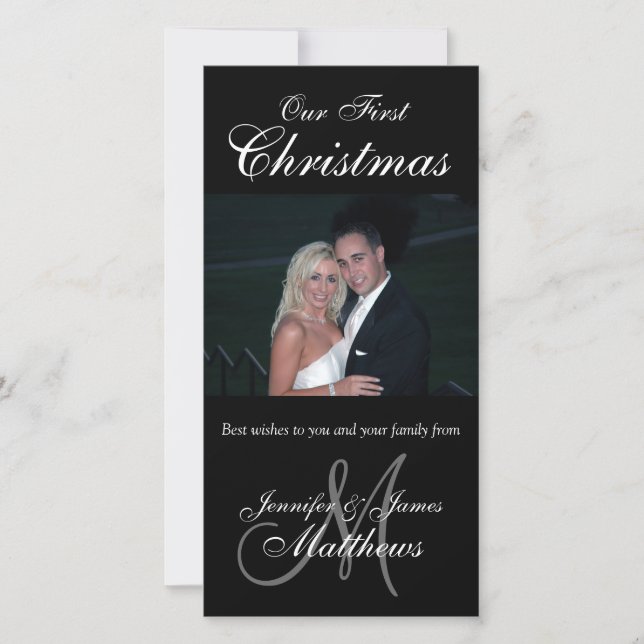First Christmas Photo Card Photo Monogram Black (Front)