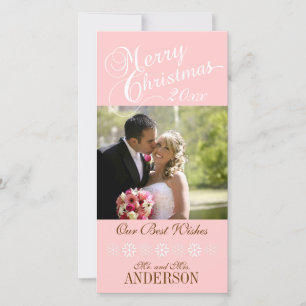 First Christmas Photo Cards Pink Snowflakes