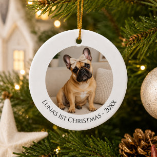 First Christmas Photo French Bulldog Ceramic Tree Decoration