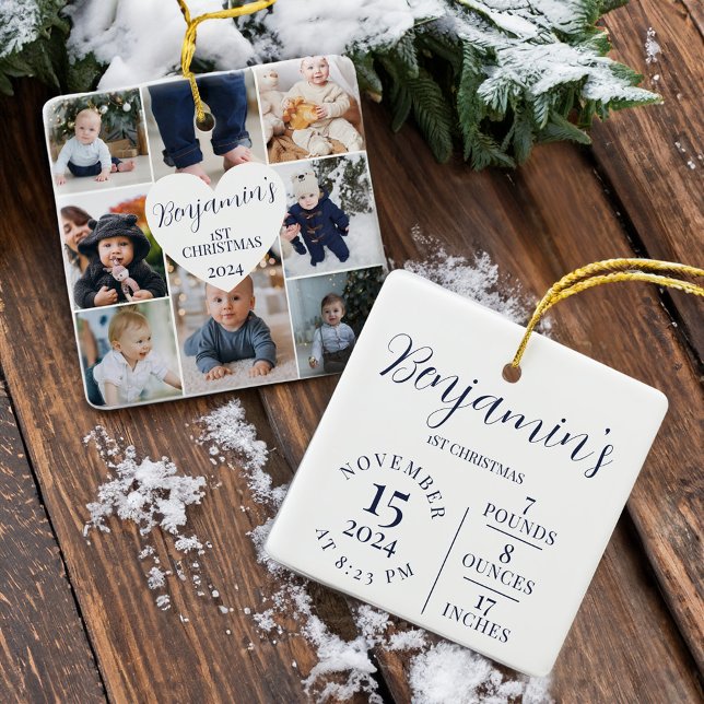 First Christmas Photo Gallery Birth Stats Keepsake Ceramic Ornament (First Christmas Photo Gallery Birth Stats Keepsake Ceramic Ornament)