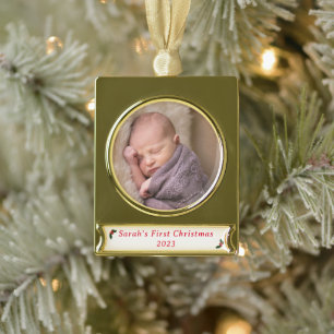 First Christmas Photo Gold Plated Banner Ornament