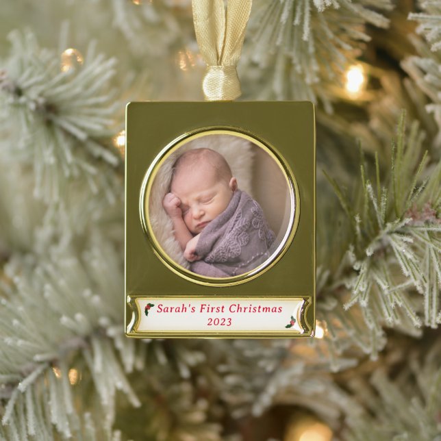 First Christmas Photo Gold Plated Banner Ornament (Tree)
