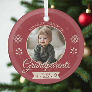 First Christmas Photo Grandparents Personalized Glass Tree Decoration