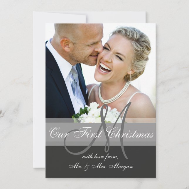 First Christmas Photo Greeting Card | Monogram (Front)