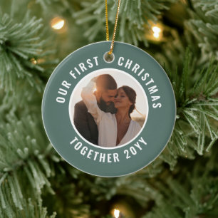 First Christmas photo modern minimal gift Ceramic Tree Decoration