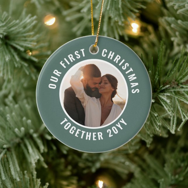 First Christmas photo modern minimal gift Ceramic Tree Decoration (Tree)