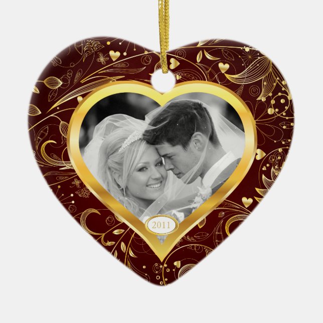 First Christmas Photo Ornament Gold Heart (Front)