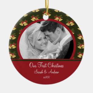 First Christmas Photo Ornament Wedding Gold Bells