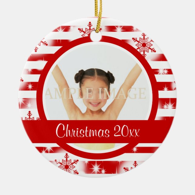 First Christmas photo personalise Ceramic Tree Decoration (Front)