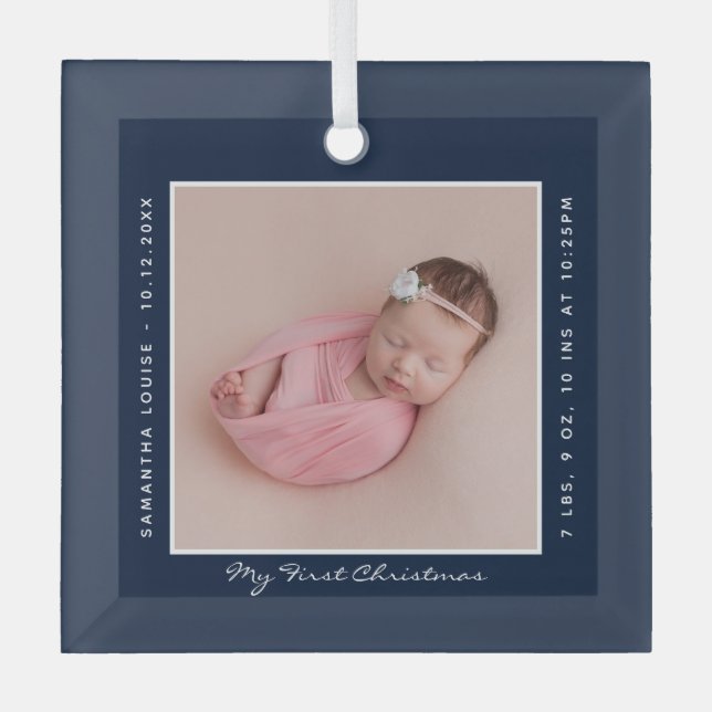 First Christmas Photo Script Baby Glass Tree Decoration (Front)