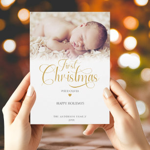 First Christmas Photo Script Heart Holiday Card
