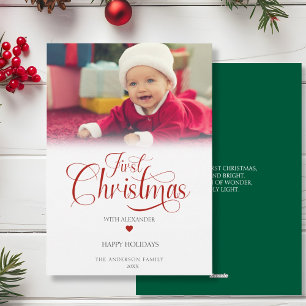 First Christmas Photo Script Heart Holiday Card