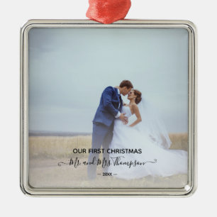 First Christmas Photo Signature Script Newlyweds Metal Tree Decoration