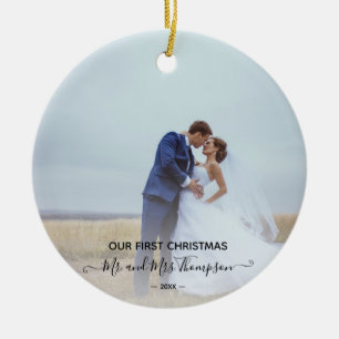 First Christmas Photo Signature Script Newlyweds O Ceramic Tree Decoration