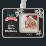 First Christmas Photo Silver Plated Framed Ornament<br><div class="desc">DIY photo ornament. ⭐This Product is 100% Customisable. Graphics and text can be deleted, moved, resized, changed around, rotated, change background colour, etc... 99% of my designs in my store are done in layers. This makes it easy for you to resize and move the graphics and text around so that...</div>