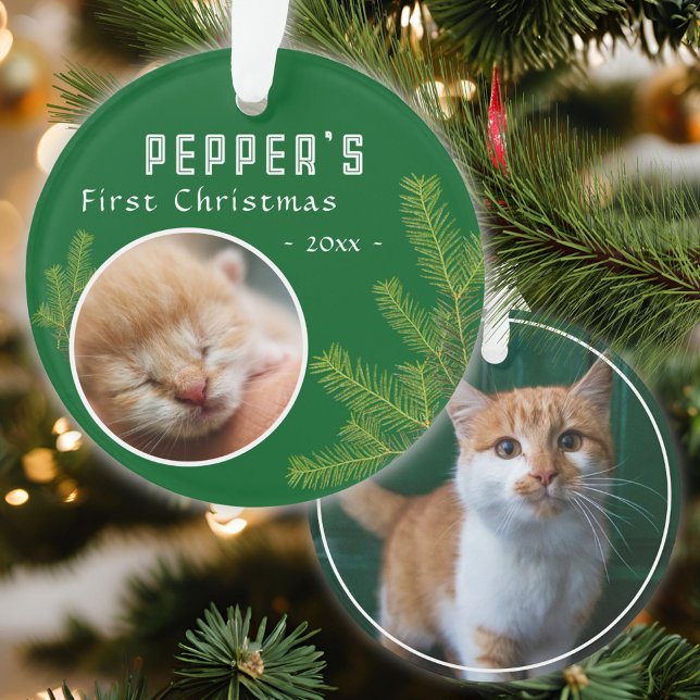 First Christmas Pine Kitten Cat 2 Photo Keepsake Ornament (Creator Uploaded)