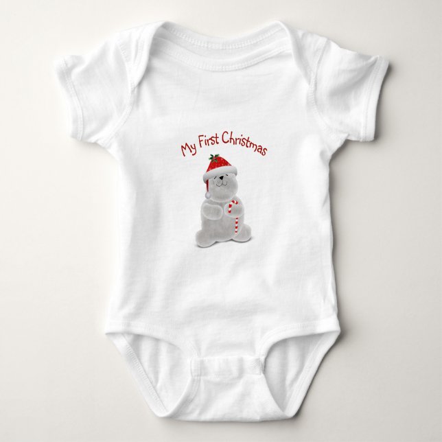 First Christmas Polar Bear Baby Bodysuit (Front)