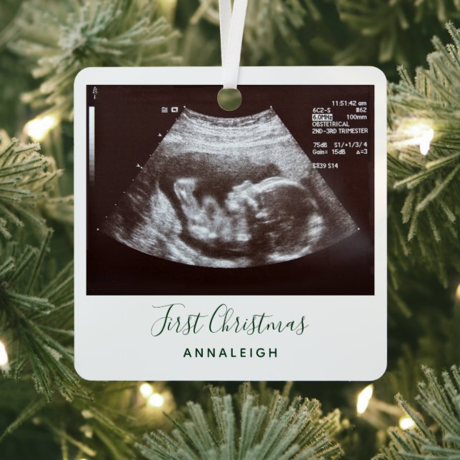 First Christmas Pregnancy Holiday Baby Scan Metal Tree Decoration (Insitu)
