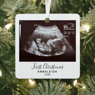 First Christmas Pregnancy Ultrasound Photo Holiday Metal Tree Decoration