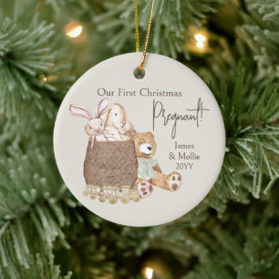 First Christmas Pregnant Teddy Bear Custom Photo Ceramic Tree Decoration