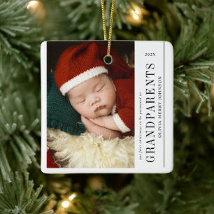 First Christmas Promoted Grandparents 2 Photos Ceramic Ornament