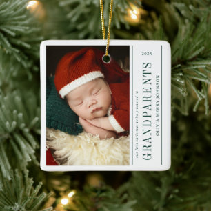 First Christmas Promoted Grandparents 2 Photos Ceramic Ornament