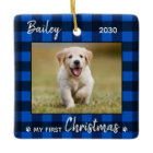 First Christmas Puppy Blue Plaid Dog Pet Photo