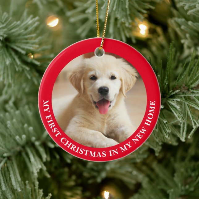 First Christmas Puppy Dog Personalised Photo Ceramic Tree Decoration (Tree)