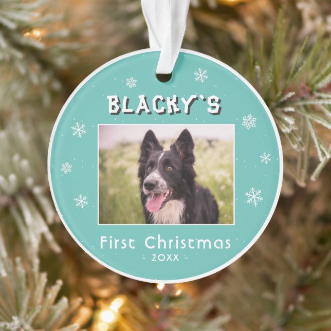 First Christmas Puppy Green Snowflakes Photo Ornament (Tree)