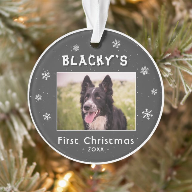 First Christmas Puppy Grey Snowflakes Photo Ornament (Tree)