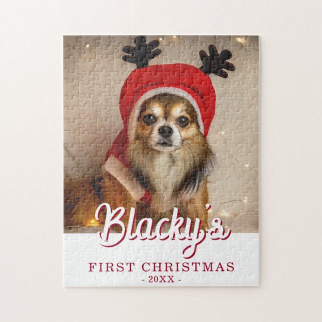 First Christmas Puppy Photo Personalised Jigsaw Puzzle (Vertical)