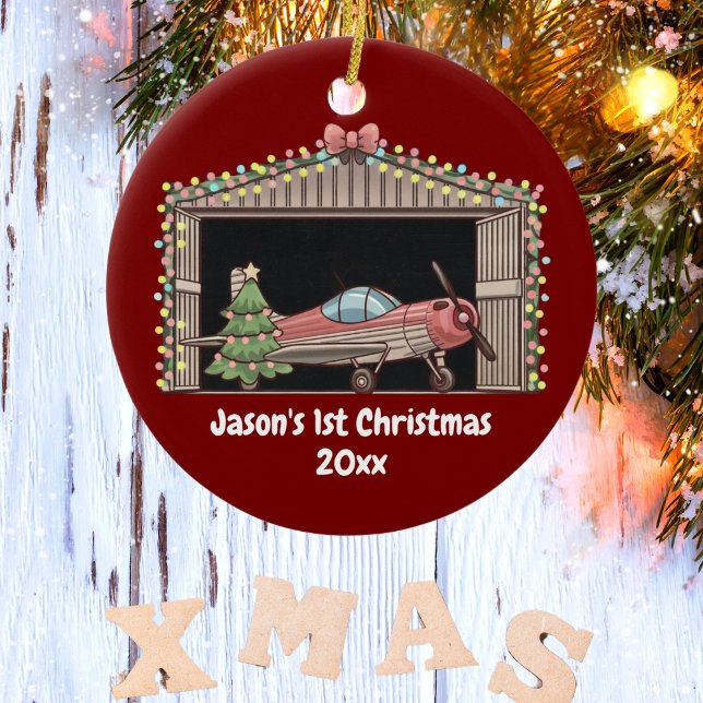 First Christmas Red Aeroplane Tree Hangar Pilot Bo Ceramic Tree Decoration (Creator Uploaded)
