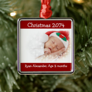 First Christmas Red and White Photo Ornament