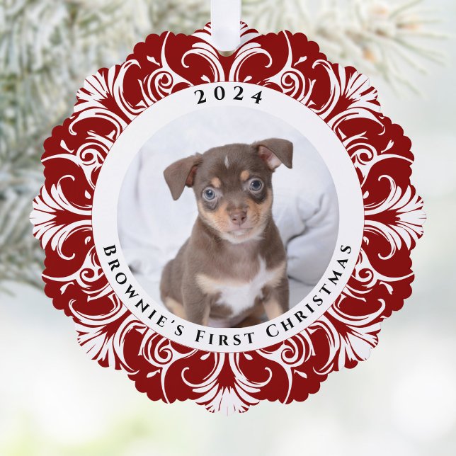 First Christmas Red Dog Photo  Tree Decoration Card (Creator Uploaded)