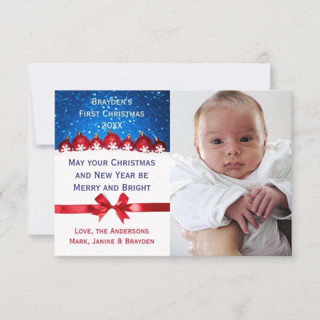 First Christmas Red Ornaments - 3x5 Christmas Card (Front)