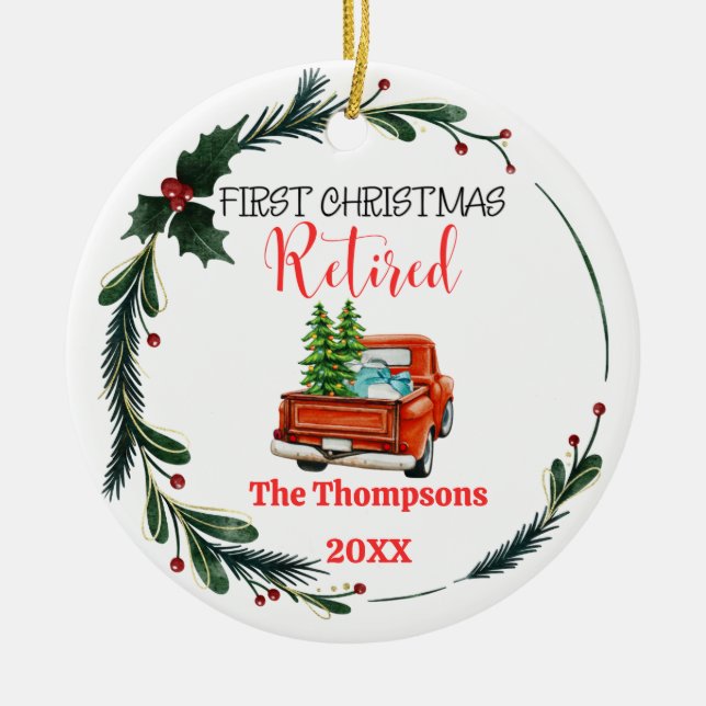 First Christmas Retired Personalised Ceramic Tree Decoration (Front)