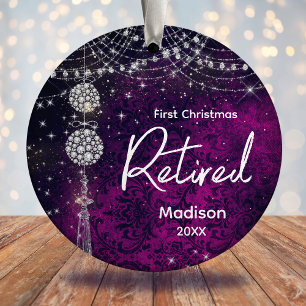First Christmas retired purple silver faux glitter Ceramic Tree Decoration