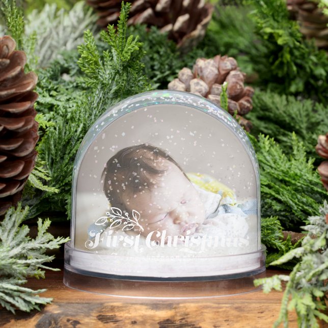 First Christmas Retro Typography Baby Photo Snowglobe (Winter)