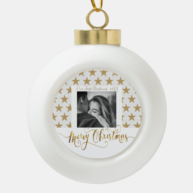 First Christmas Romantic Customize Photo Ornament (Front)