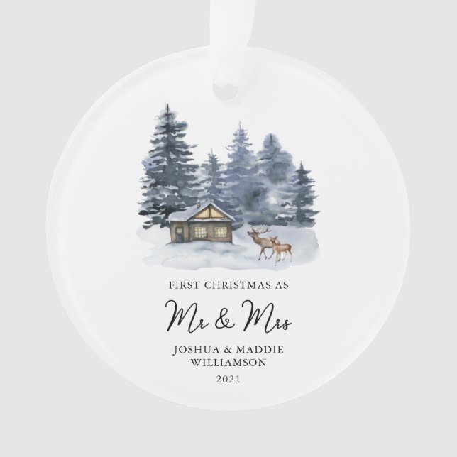 First Christmas Rustic Woodlands Watercolor Photo  Ornament (Front)